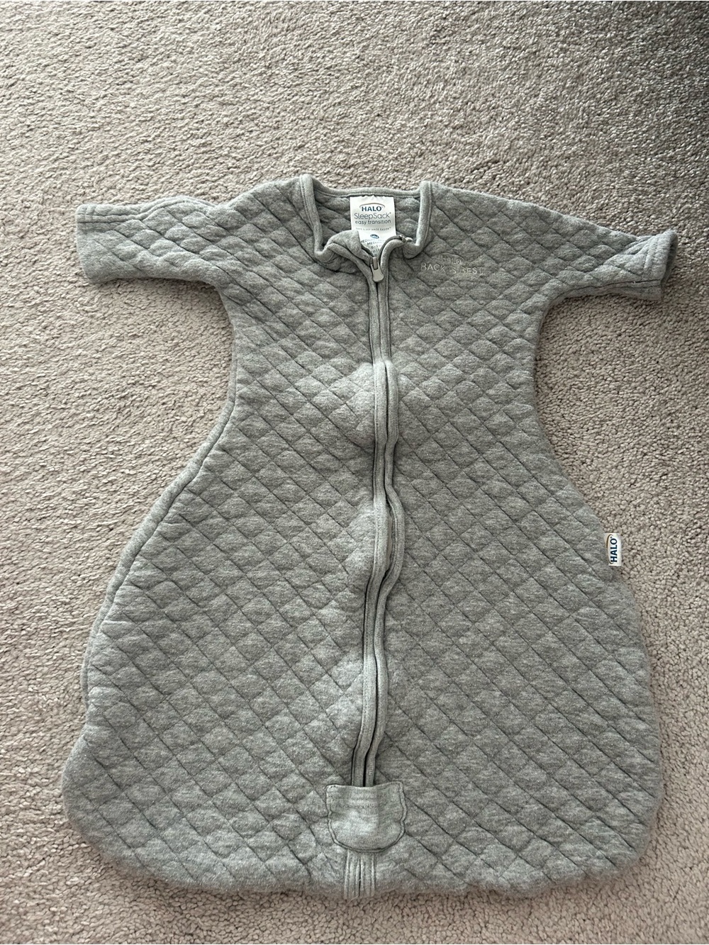 Halo Quilted Gray Baby Sleep Sack - Zip Front Cozy Wearable Blanket